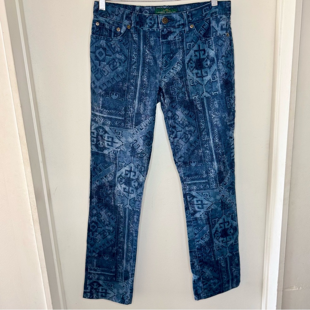 Lauren Ralph Lauren Southwest Aztec Print Denim Jeans Women’s 6 EUC Straight Leg